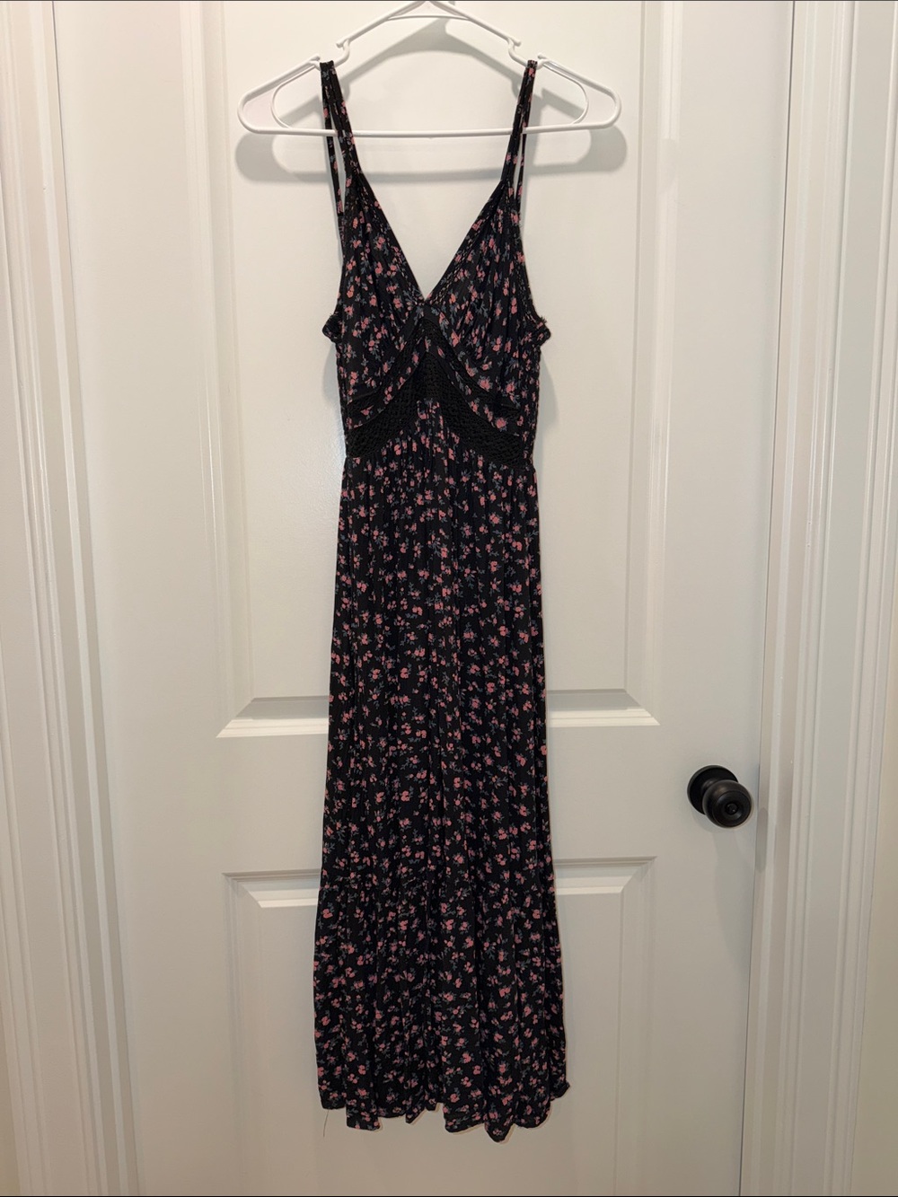 Angie Black Floral Lace Detail Strappy Maternity Maxi Dress
